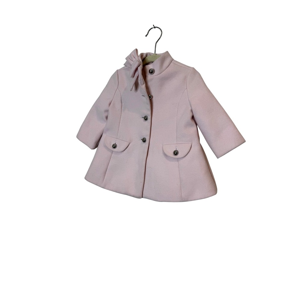 Janie And Jack Coat Baby Girls 6-12 Months Pink Wool Blend Bow Collar Dressy